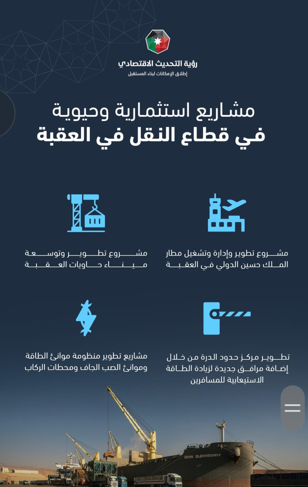  شراكة استراتيجية بين شركة تطوير العقبة ومجموعة أبو ظبي للموانئ لتطوير وإدارة وتشغيل الميناء متعدد الأغراض بقيمة استثمار تتجاوز 130 مليون دينار