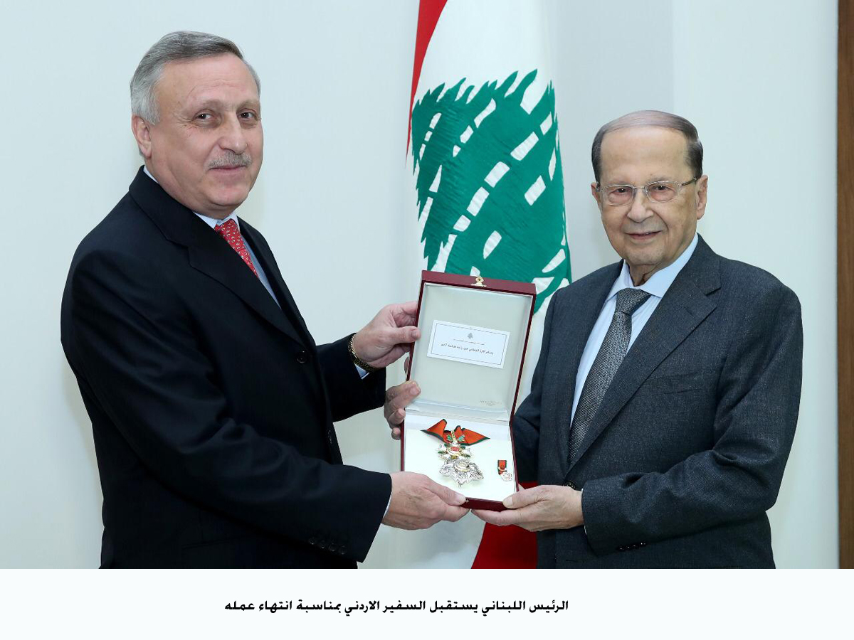 Lebanon President receives outgoing Jordan's ambassador