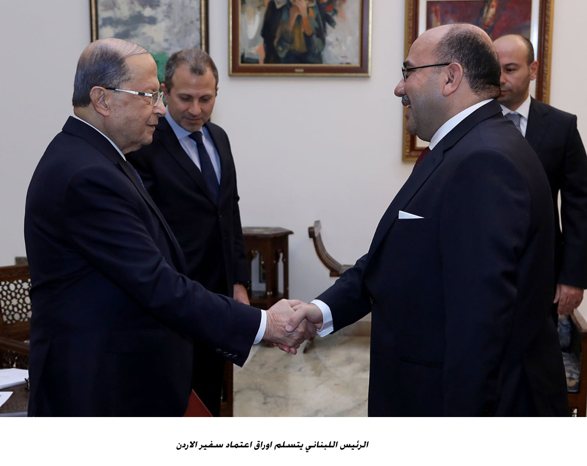 Lebanese president receives credentials of Jordan's envoy