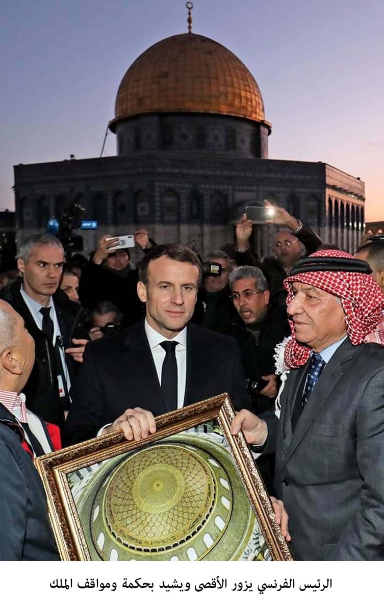 French president visits Al-Aqsa Mosque, commends king's positions, wisdom