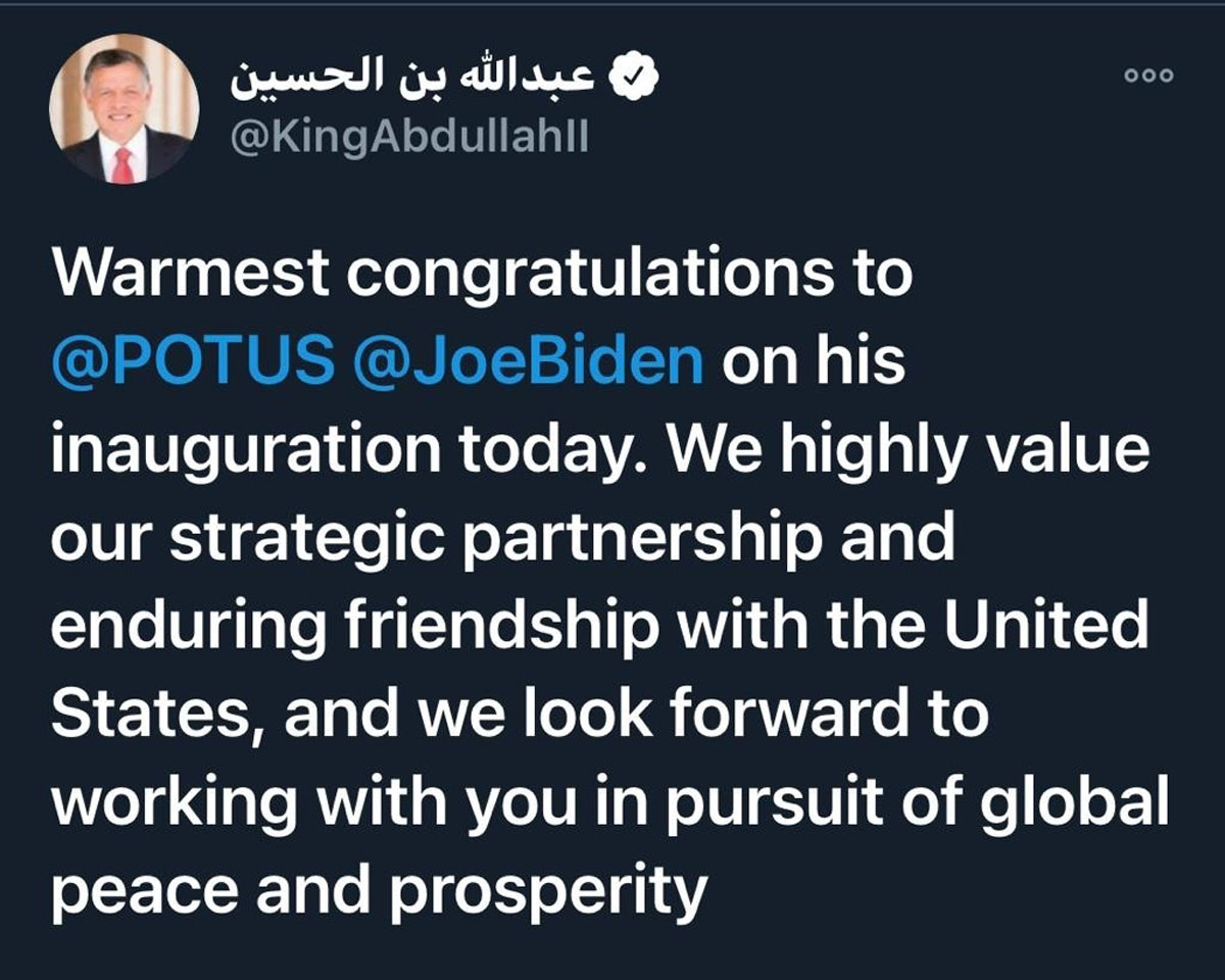 King congratulates Biden on inauguration as President of United States of America