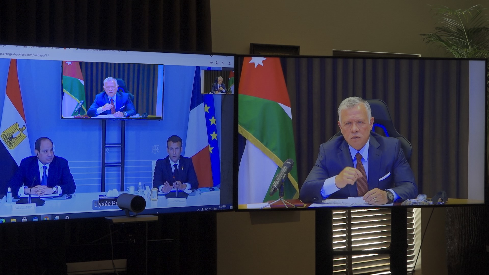 King holds talks with French, Egypt presidents; stresses need to protect Palestinians