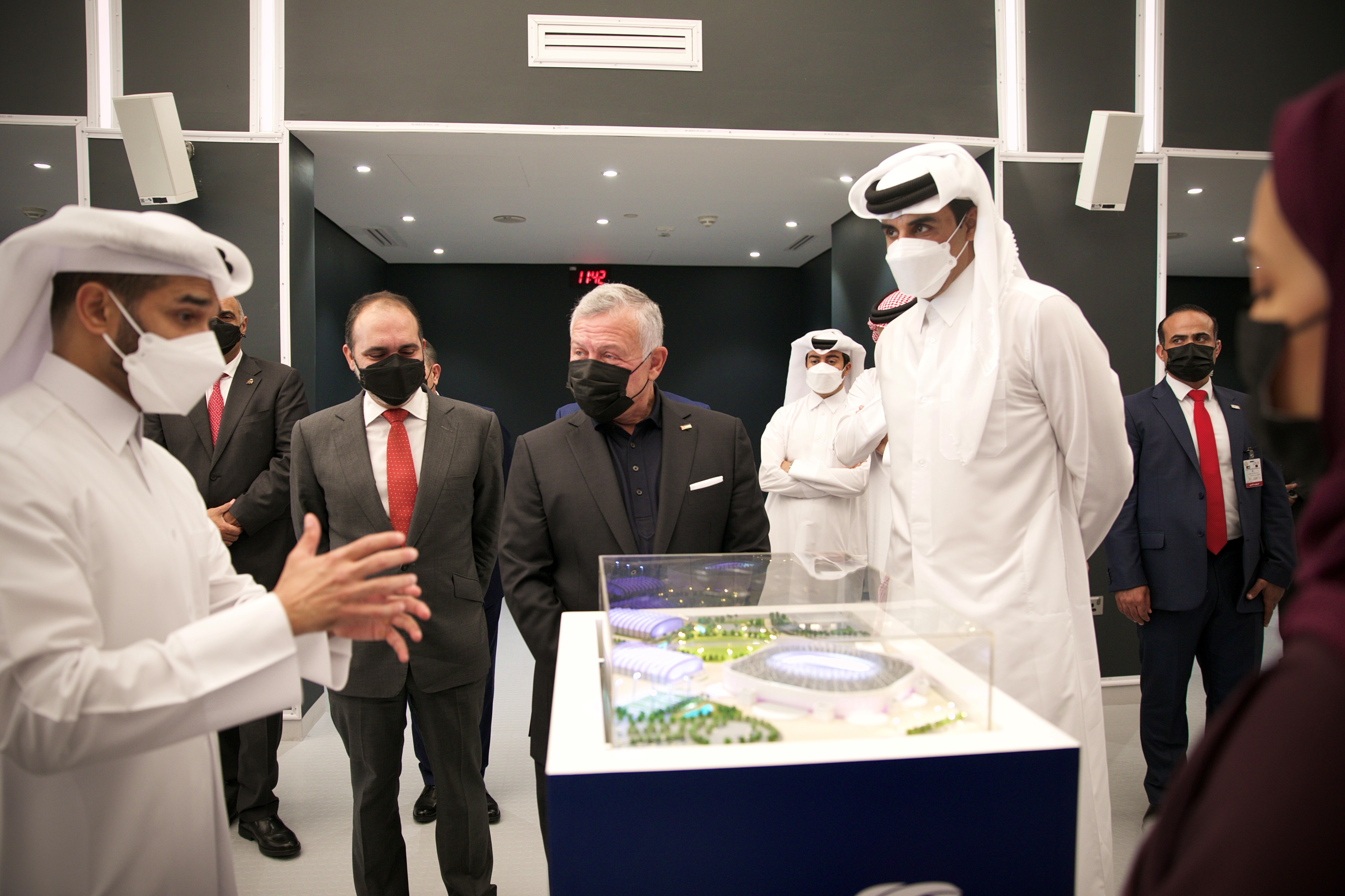 King, Qatar emir visit World Cup security operations room, Education City Stadium