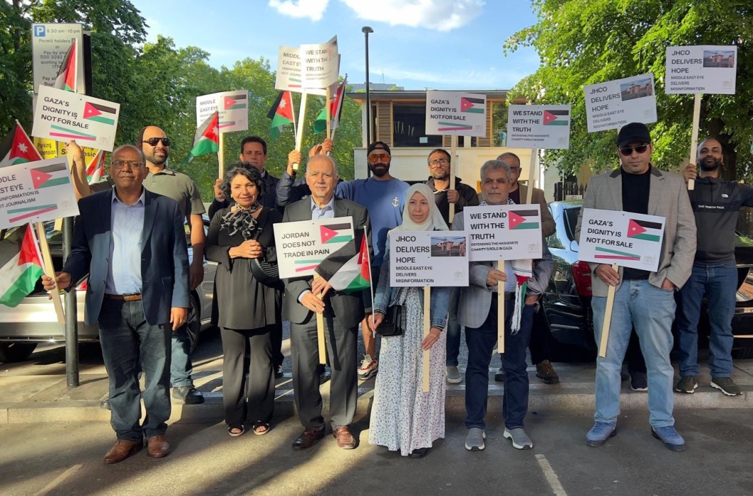 Protest Outside Middle East Eye in London Over Report Targeting JHCO