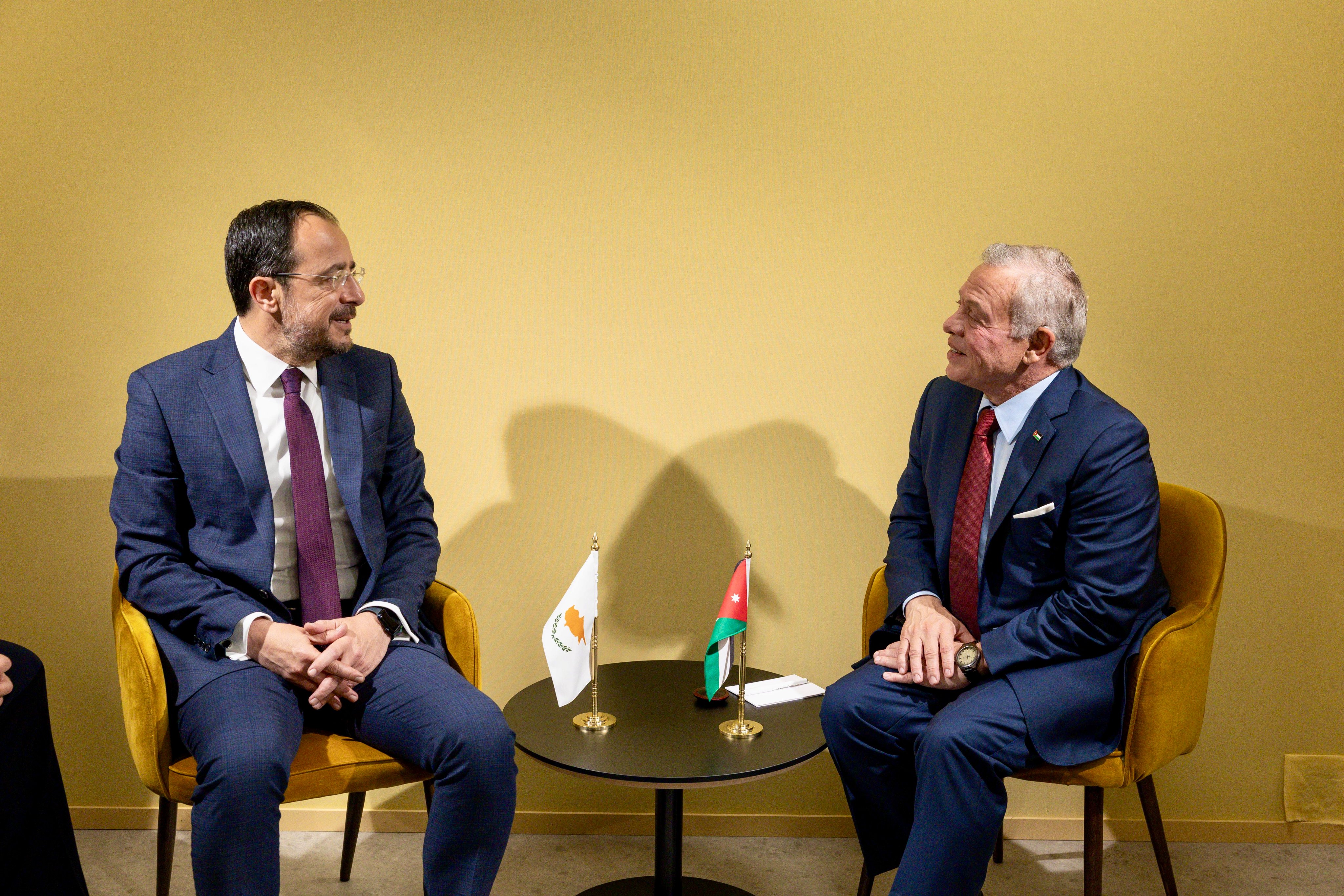 King meets Cyprus president, Monaco prince, UN chief in Nice