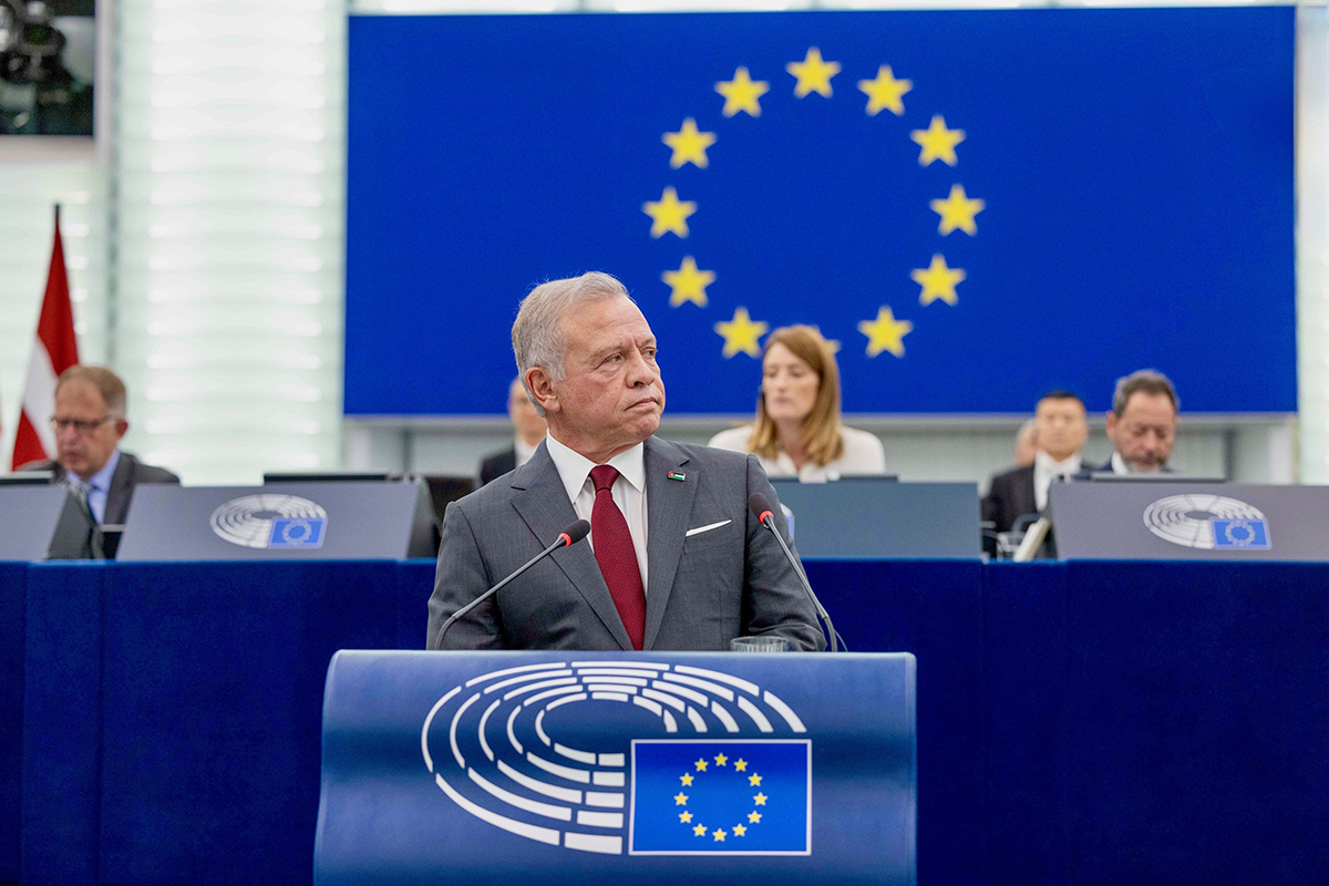 King delivers address at European Parliament