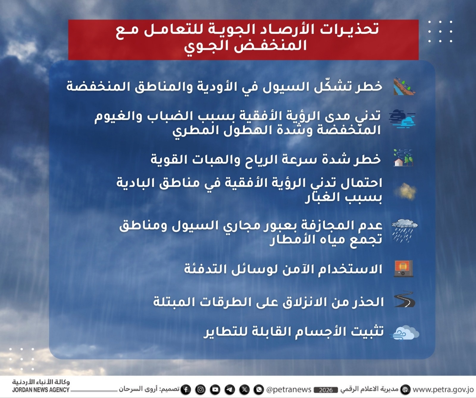 الأرصاد الجوية تحذر من سيول ورياح قوية الجمعة