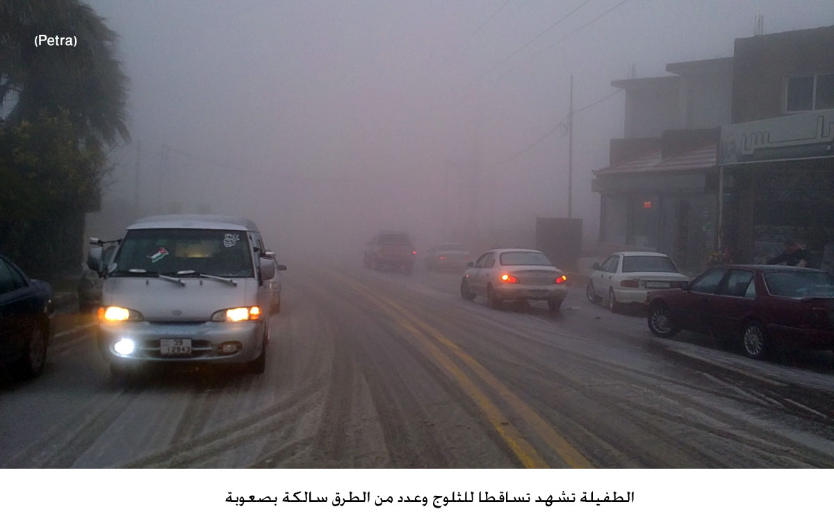 الطفيلة تشهد تساقطا للثلوج وعدد من الطرق سالكة بصعوبة(مصور)