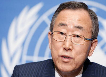 كي مون يدعو من مصر لوقف فوري لاطلاق النار في غزة