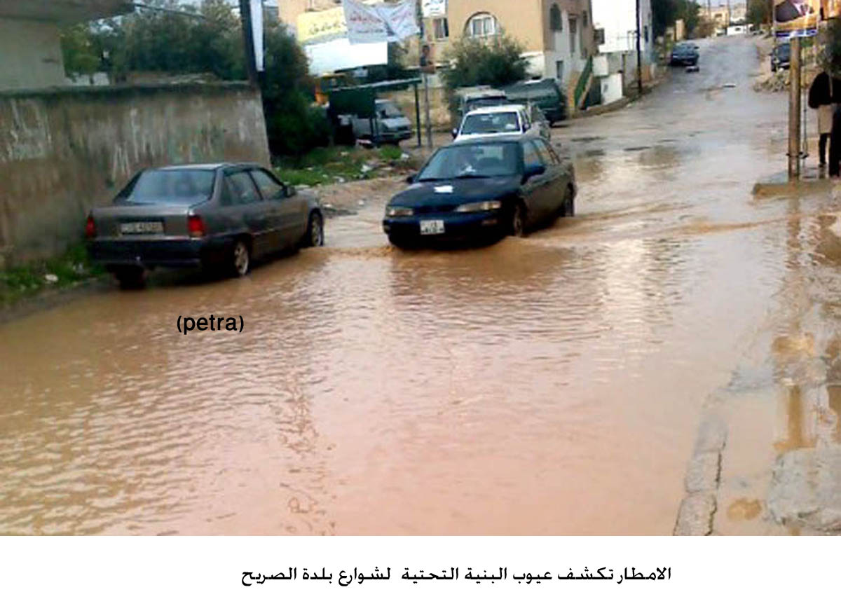 الامطار تكشف عيوب البنية التحتية لشوارع بلدة الصريح