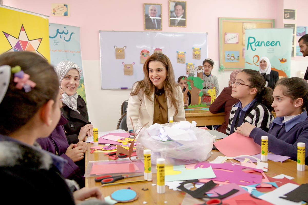 Queen Rania checks on the work of Raneen Foundation