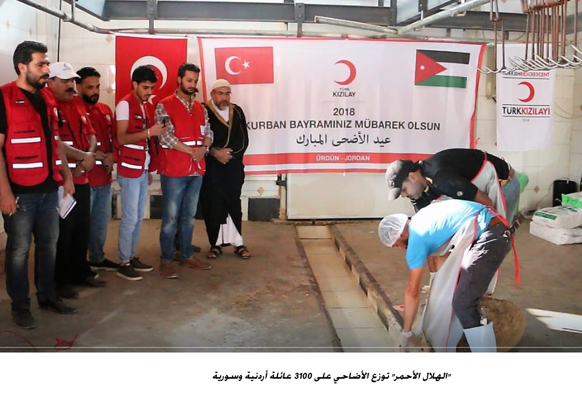 الهلال الأحمر توزع الأضاحي على 3100 عائلة أردنية وسورية<br>